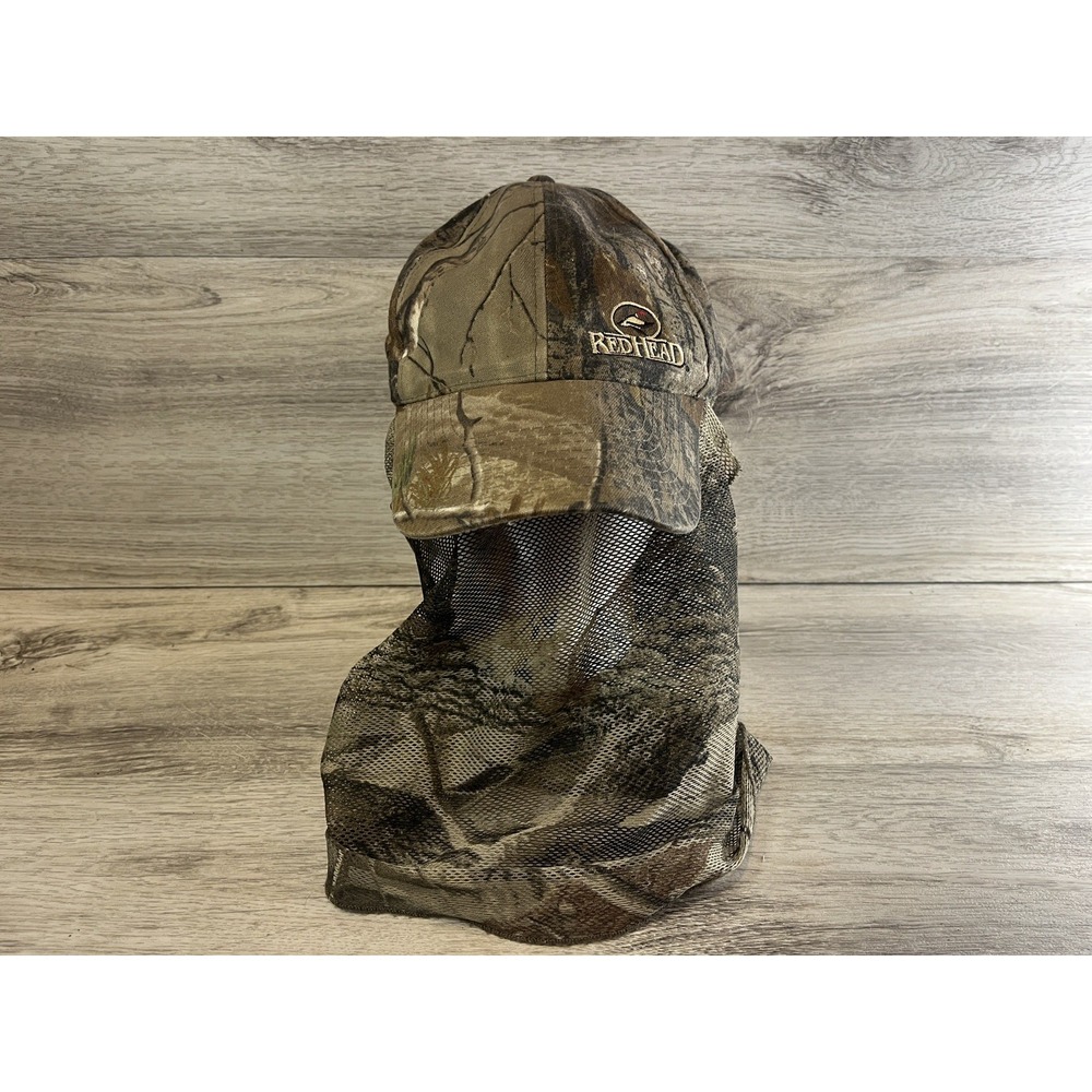 Vintage Hunting Gear Headwear Baseball Cap Hat Built-in Face Veil Brown Camo